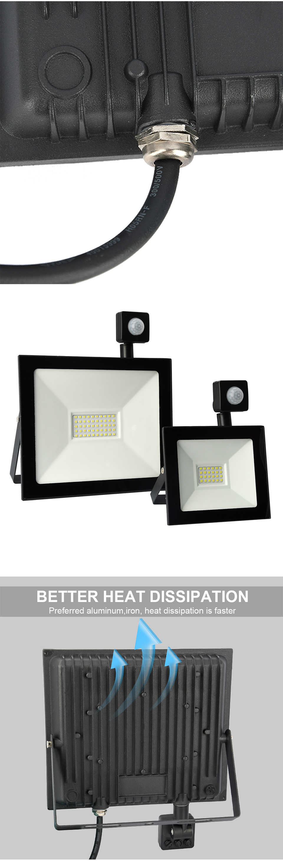 LED Motion Sensor Floodlight Waterproof 20W 30W 50W 100W PIR Flood Light Projector Lamp Exterior Outdoor Spotlight lighting