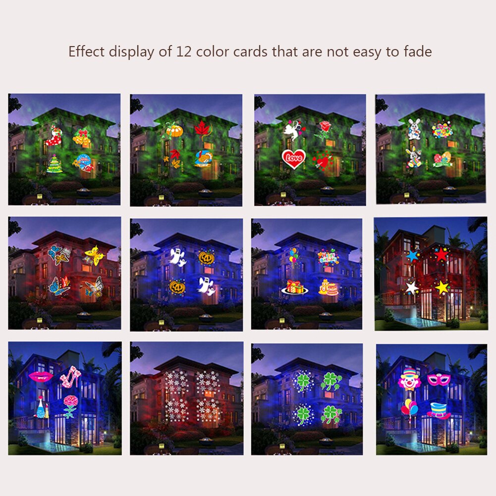 12/16 Christmas Pattern Laser Projector Light for Xmas New Year Stage Party Decoration Outdoor Garden Waterproof Projection Lamp