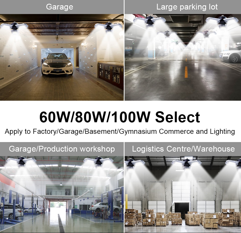 LED Lamp E27 LED Bulb 60W 80W 100W Garage Light 110V 220V Deform Light for Workshop Warehouse Factory Gym