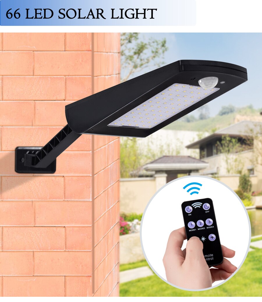 66 Led Solar Light Outdoor Waterproof Street Light Rotable Pole Solar Street Lamp Wall Lamp With 3 Modes For Garden