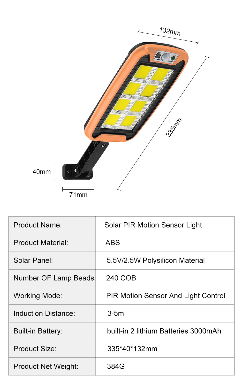 240COB Solar Outdoor Lamp PIR Motion Sensor Remote Control LED IP65 Waterproof Solar Street Light For Garden Wall Night lights