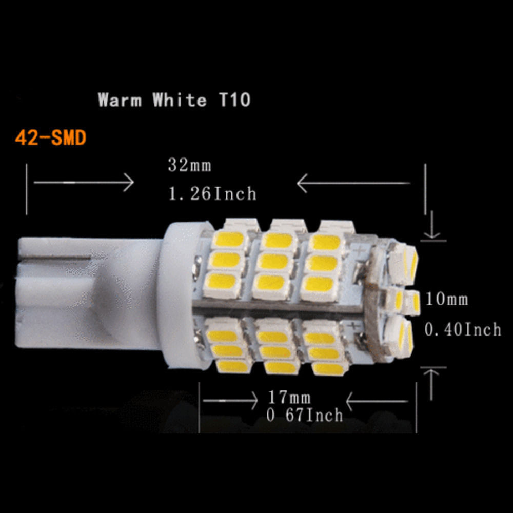 DC12V 20 x T10 Warm White 42 SMD Lights Car Backup Reverse LED Bulbs 921 912 906 168 W5W Support for car truck motorcycle etc.