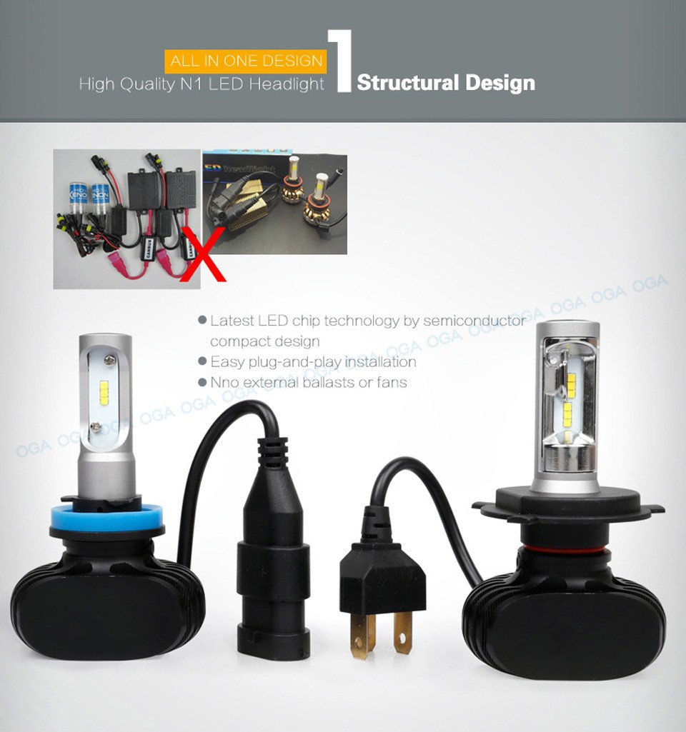 OGA 2PCS 50W 8000LM H8 H9 H11 LED Car Head Lamp Auto Headlight Kit Fog Light Bulb All In One 12V 24V 6500K With CSP LED Chips