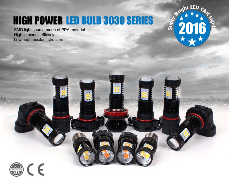OGA 2PCS High Power White H16 5202 LED Car Fog Light Lamp LED Headlight Driving Lights Bulb For DC 12V Car Vehicles
