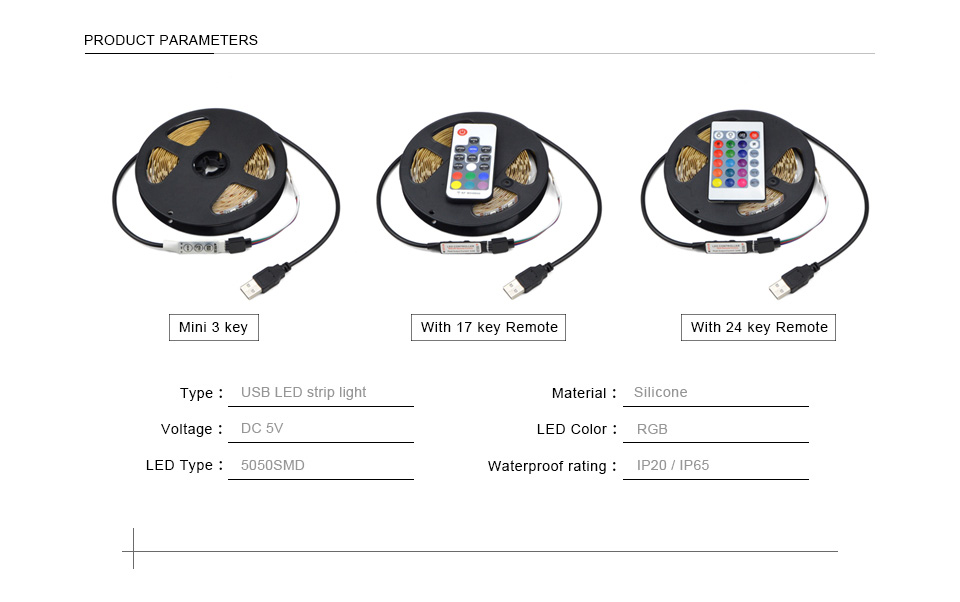 DC 5V 5050 SMD RGB USB LED strip light 1M 2M 3M 4M 5M USB LED Light Ribbon tape USB charger LED lamp RGB remote control