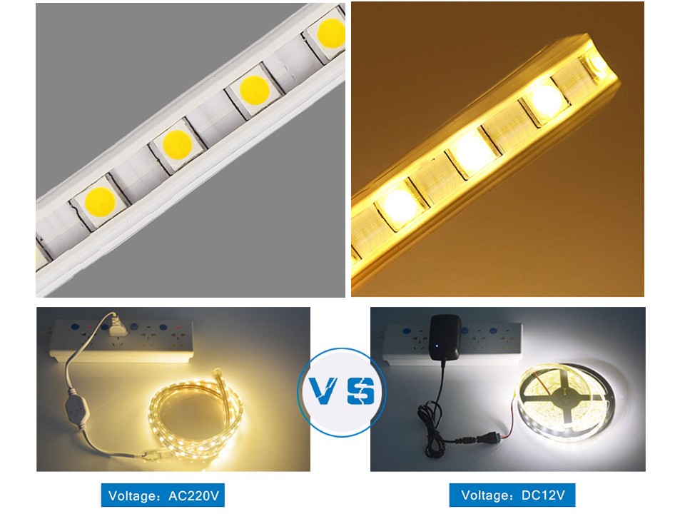 220V SMD 5050 EU Power Plug LED Strip Flexible Light 60leds m Waterproof Led Tape LED Light With 1M 2M 5M 8M 9M 10M 15M 20M 25M