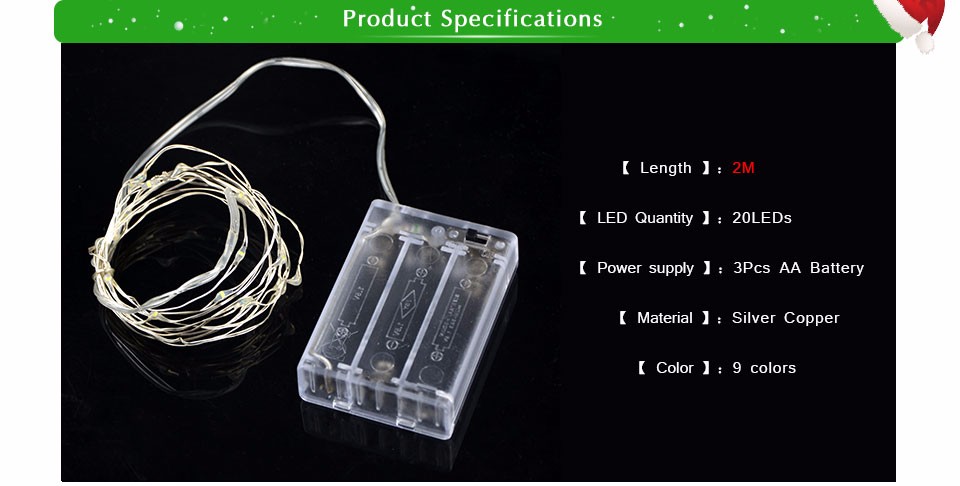 9colors 2m 5m LED Copper Wire String lighting Battery Powered for Christmas Holiday Wedding Party Outdoor Lighting Strip light