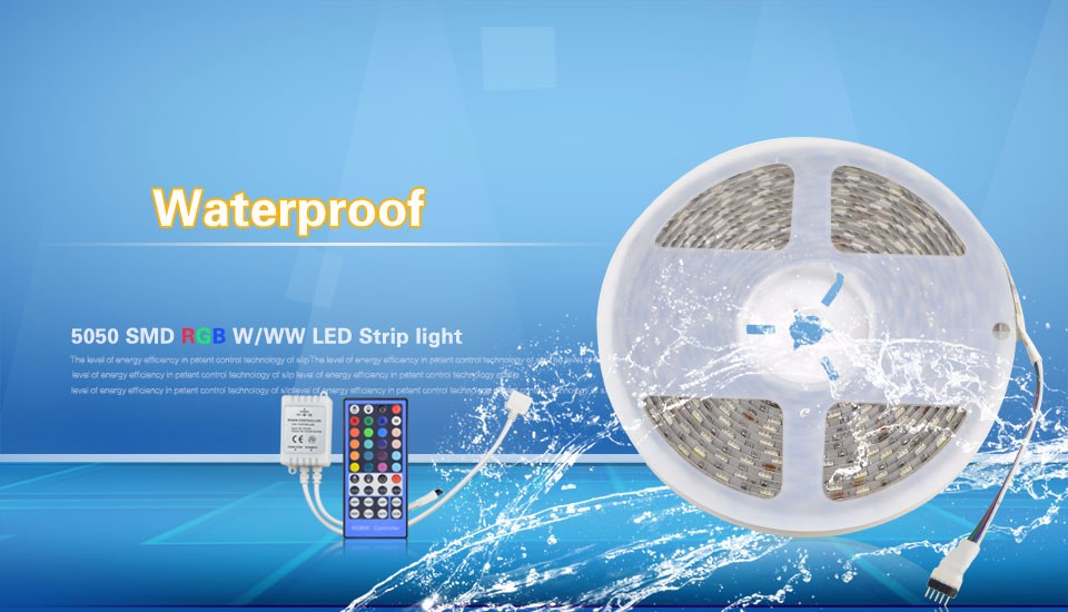 Waterproof RGBW RGBWW SMD 5050 5M LED Strip light Ribbon RGB White DC12V Tape 40key Remoter Controller 3A Power Adapter