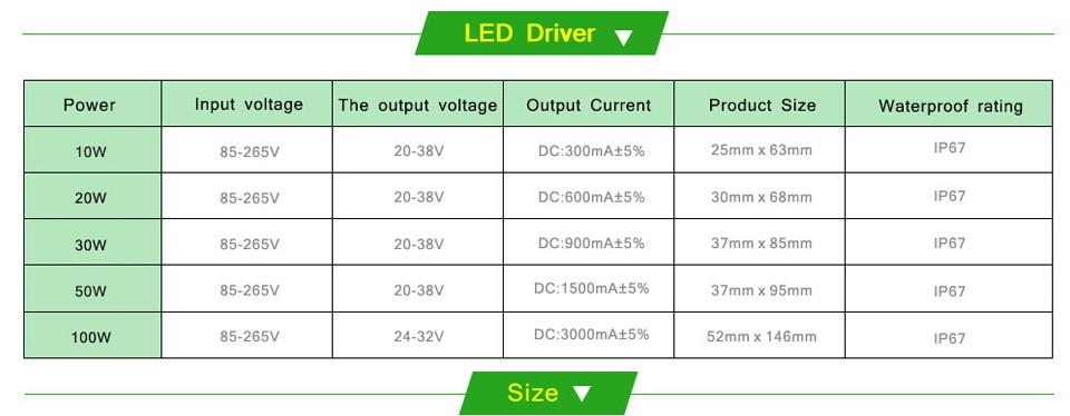 Real Watt 10W 20W 30W 50W 100W LED lamp COB LED Integrated Lamp Chip LED Driver power supply transformer Floodlight Spot lights