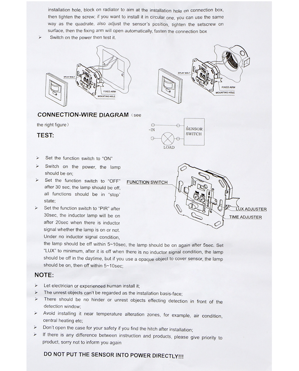 Wall mounted PIR Motion Sensor light Switch ON OFF Power Electrical Socket Adapter 100V 240V AC MAX 500w load 10m max