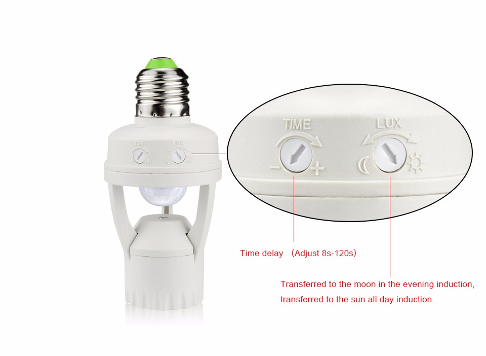 PIR Induction Infrared Motion Sensor E27 LED lamp Base Holder 110V 240V 60W With light Control Switch Bulb Socket Adapter