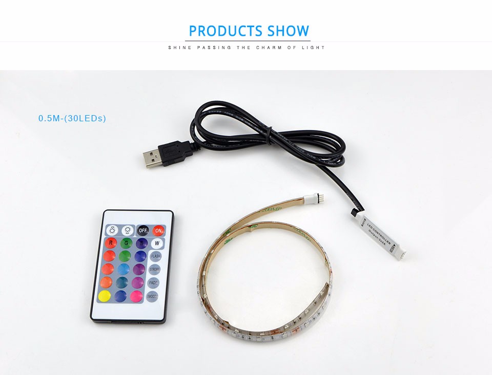 3528 SMD DC 5V RGB USB LED Strip light 1M 2M 3M 4M 5M LED ribbon tape USB charger string light with 24key RGB remote control