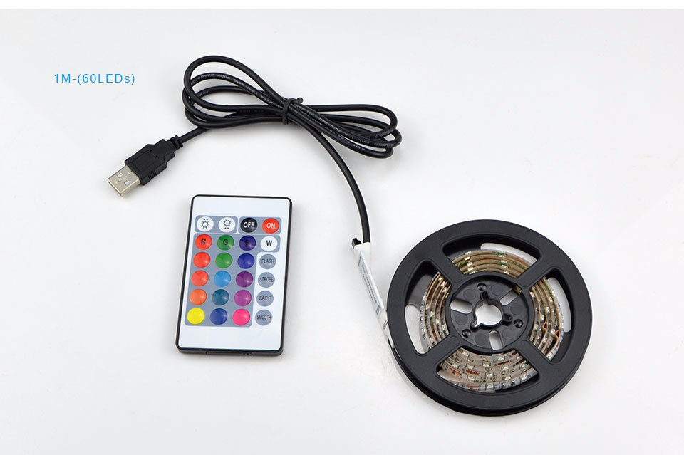 3528 SMD DC 5V RGB USB LED Strip light 1M 2M 3M 4M 5M LED ribbon tape USB charger string light with 24key RGB remote control