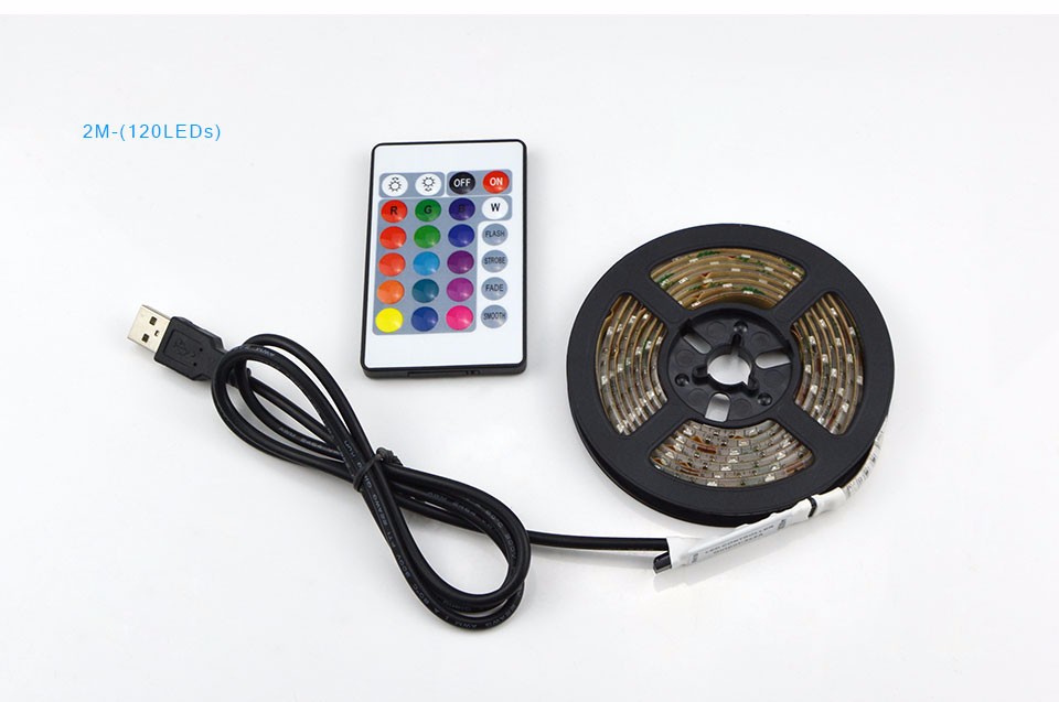 3528 SMD DC 5V RGB USB LED Strip light 1M 2M 3M 4M 5M LED ribbon tape USB charger string light with 24key RGB remote control