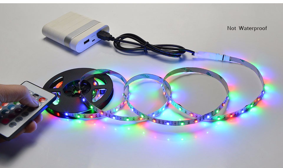 3528 SMD DC 5V RGB USB LED Strip light 1M 2M 3M 4M 5M LED ribbon tape USB charger string light with 24key RGB remote control