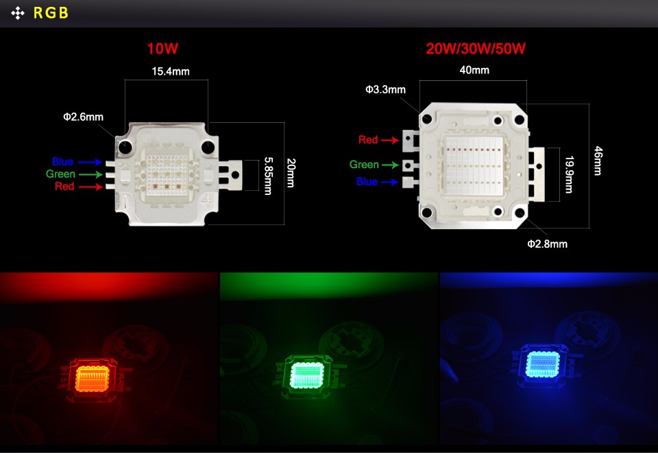 LED COB Integrated Diodes chip lamp 7colors 10W 20W 30W 50W 100W Bulb RGB For Floodlight flashlight emergency lights