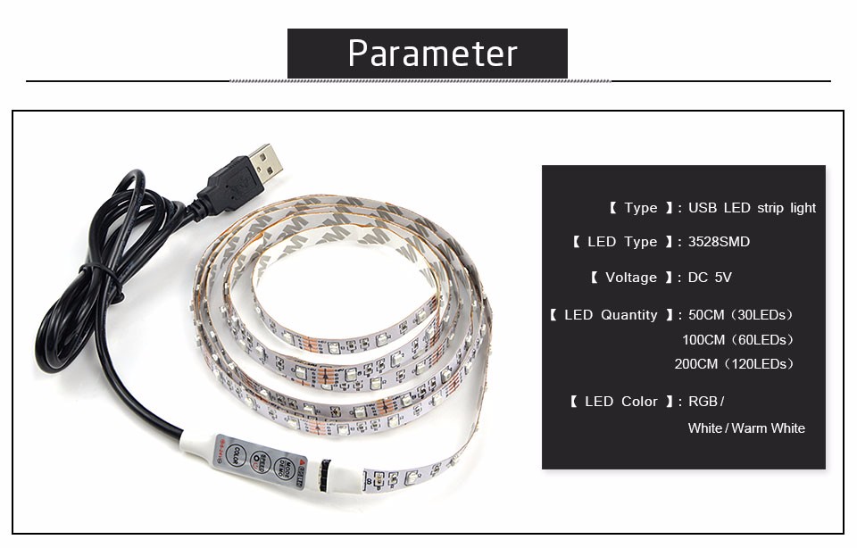 3528 SMD 50CM 1M 2M IP65 IP20 DC 5V USB power LED Strip light RGB White Warm White For TV Backgroud Lighting Indoor Home