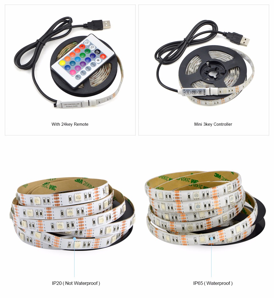 USB 5V 5050 SMD RGB Light LED strip light lamp tape Screen LCD TV Background Lighting IP20 IP65 Waterproof 1M 2M 3M 4M 5M