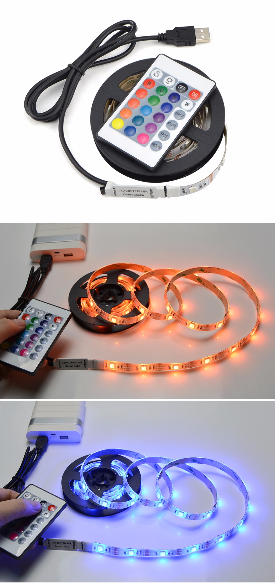 TV Background Lighting 1m 2m 3m 4m 5m 5050 SMD DC5V RGB USB LED Strip light IP20 IP65 waterproof tape remote control