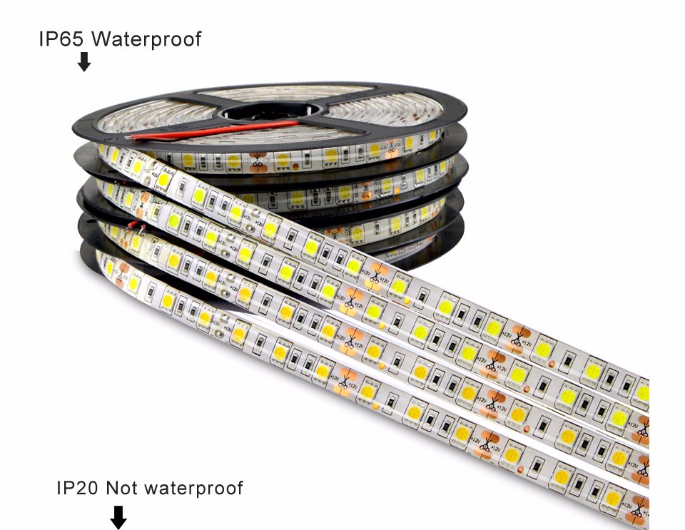 IP20 IP65 LED Strip light 5050 SMD fiexible lamp 5m 300Led DC12V Waterproof RGB Bar Light Bombillas Led Tape Indoor Home Decor