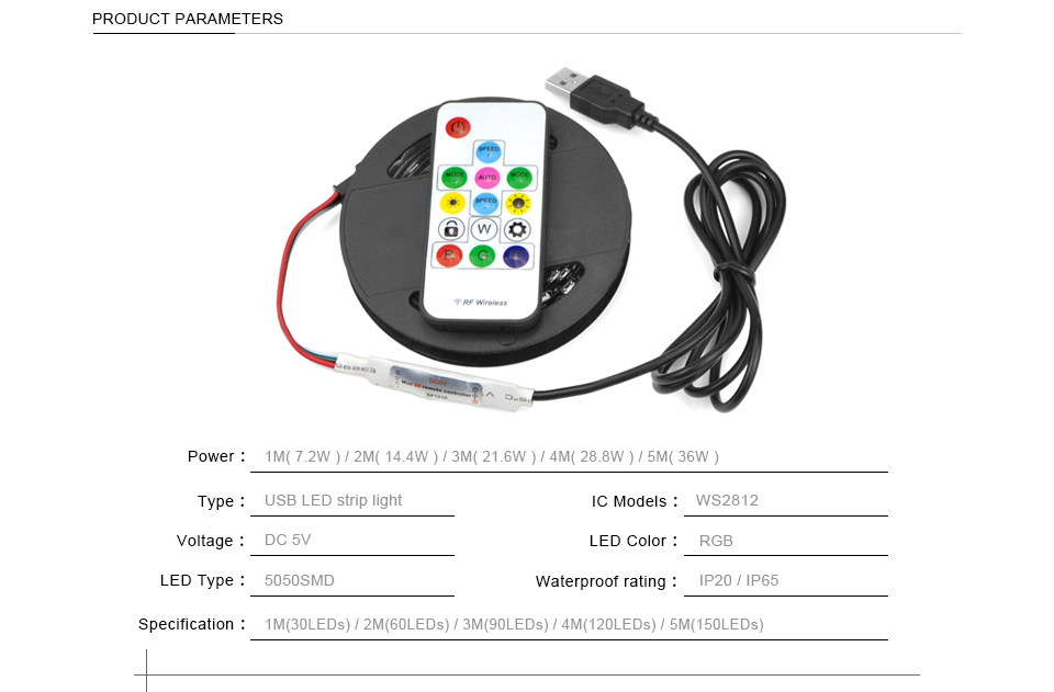 IP20 WS2812B IC DC 5V USB LED strip light RGB 5050 SMD Addressable Pixel LED String Dream Color Neon lamp RF remote control