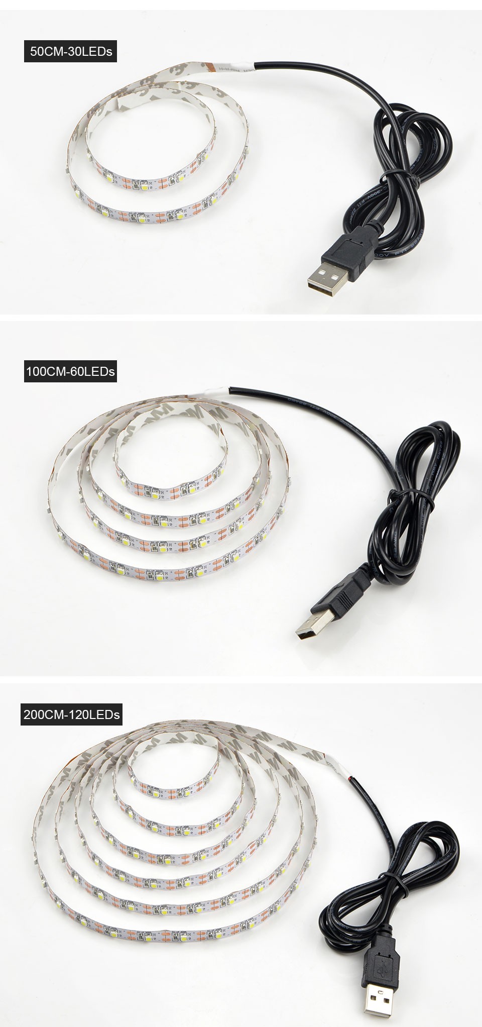 Non Waterproof Tape USB LED Strip light 3528 5050 SMD 0.5m 1m 2m 3m 4m 5m DC 5V TV Background Lighting Decorative Lamp