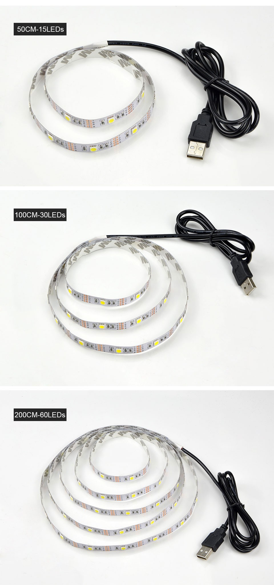 Non Waterproof Tape USB LED Strip light 3528 5050 SMD 0.5m 1m 2m 3m 4m 5m DC 5V TV Background Lighting Decorative Lamp