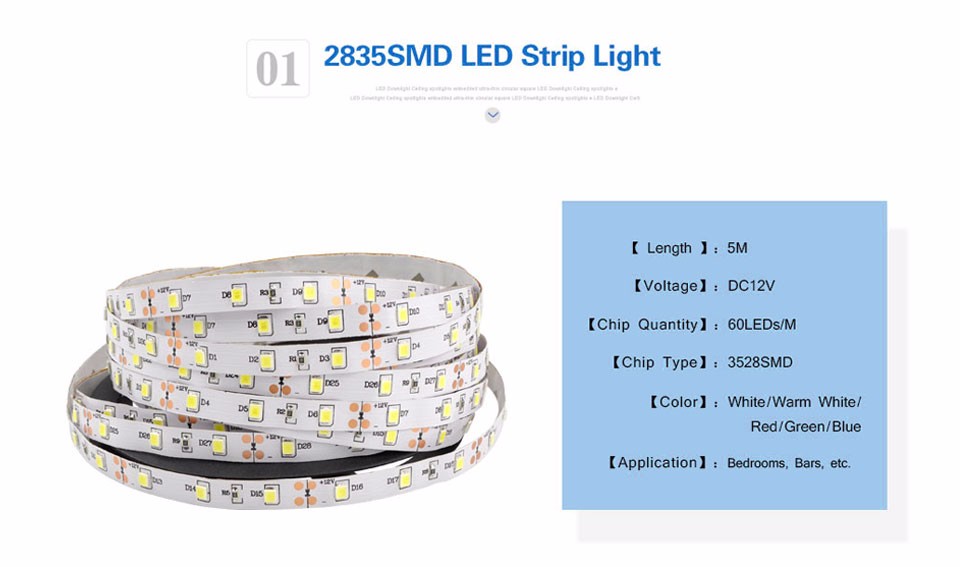 5M DC12V SMD 3528 2835 LED strip light 60 LED M No waterproof DC female for indoor string light Brighter Than 5050 5630
