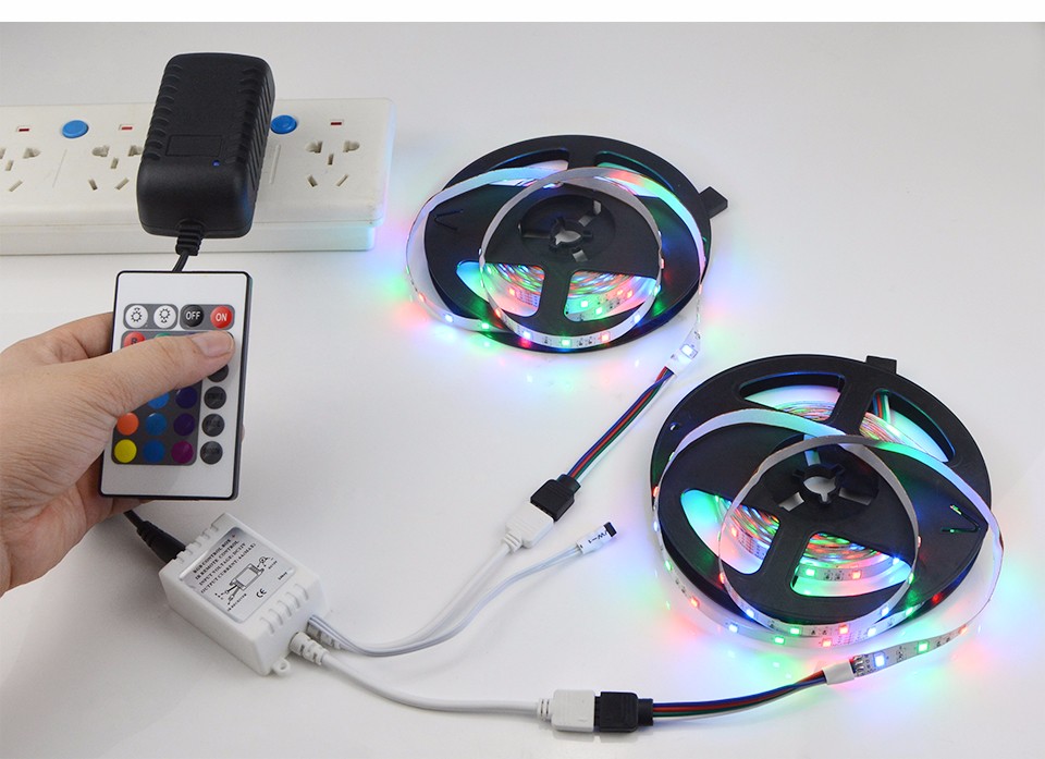 1set 5M Or 10M 2835 SMD RGB LED Strip light String Ribbon Decor lamp Tape 24Keys Remote Controller 12V 3A Power Adapter Kit