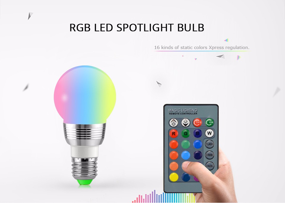 RGB Dimmable LED Stage Light E27 E14 85 265V 110V 220V 3W Soptlight Night Lamp LED bulb 24key remote spot light home lighting