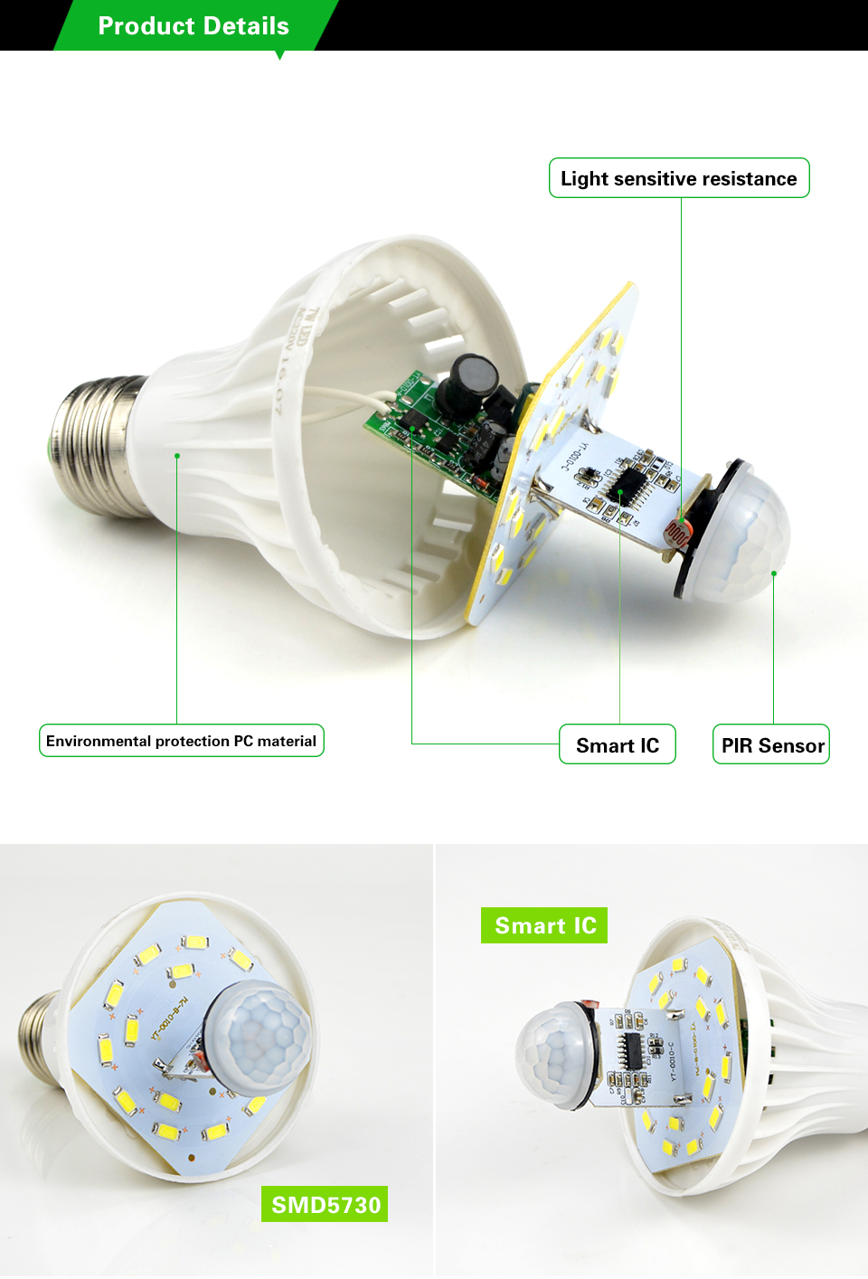 E27 220V 5w 7w 9w 12w Sensor LED Bulb Lamp PIR Infrared Motion Light Sensor Control auto Body Detection SMD 5730 Night light