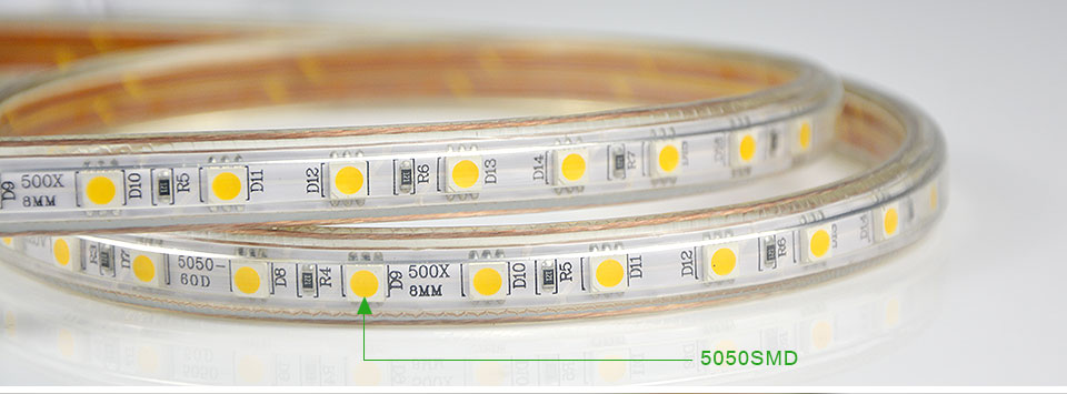 Upgrad copper wire 220V SMD 5050 LED Strip Light 1m 18M IP65 Waterproof led tape outdoor lighting Decor lamp EU plug Adapter