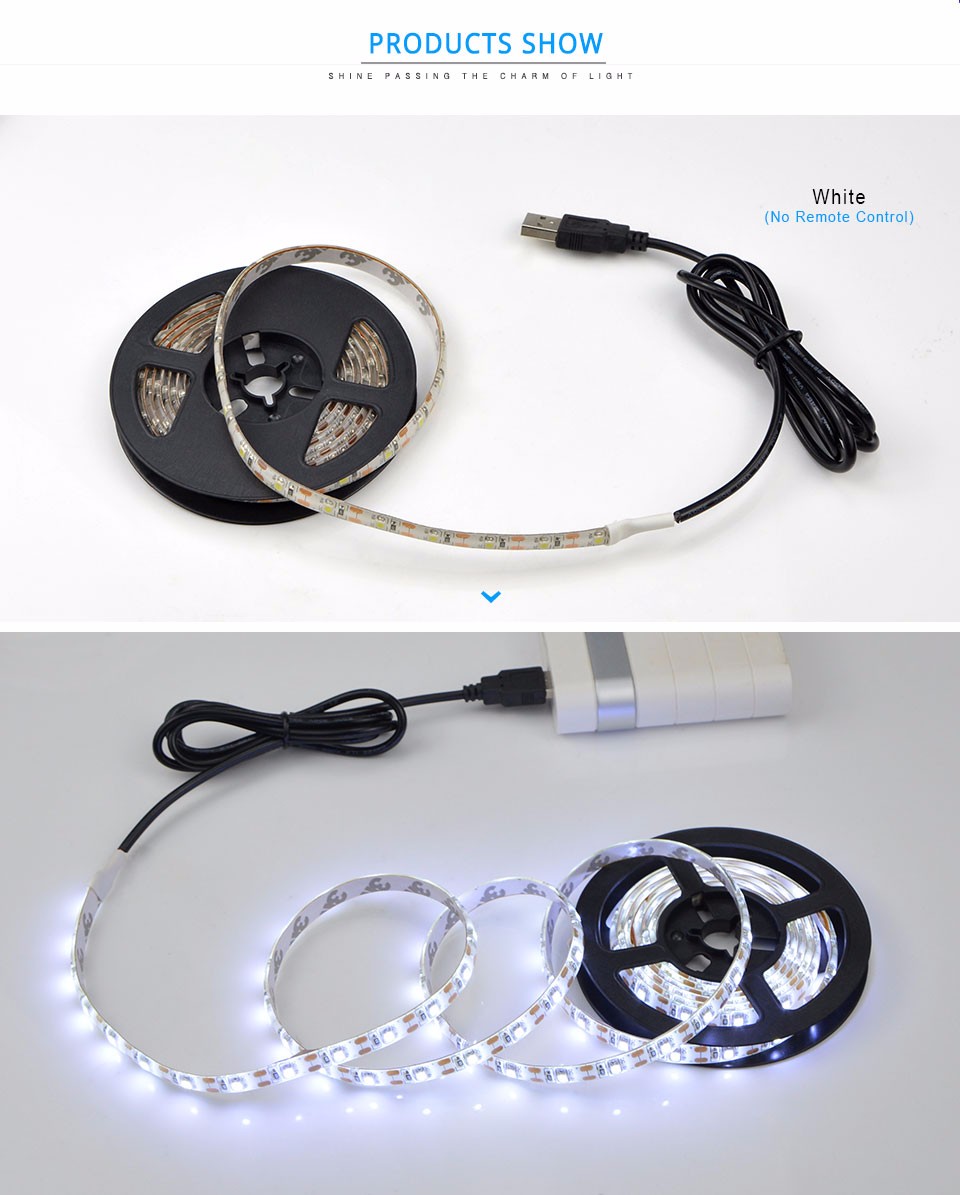 IP65 Waterproor IP20 Non Waterproof USB Powered LED Strip light 5V 50CM 1M 2M 3528SMD RGB Decor Tape For TV Backgroud lighting