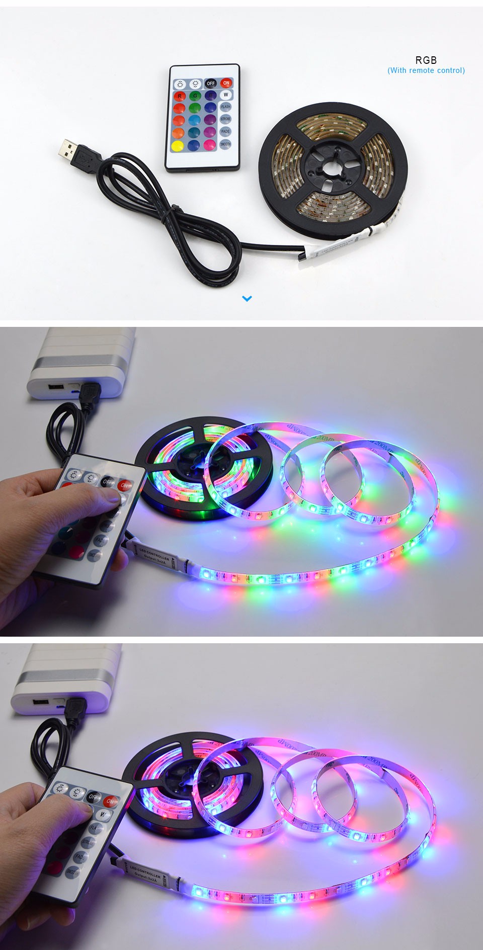 IP65 Waterproor IP20 Non Waterproof USB Powered LED Strip light 5V 50CM 1M 2M 3528SMD RGB Decor Tape For TV Backgroud lighting