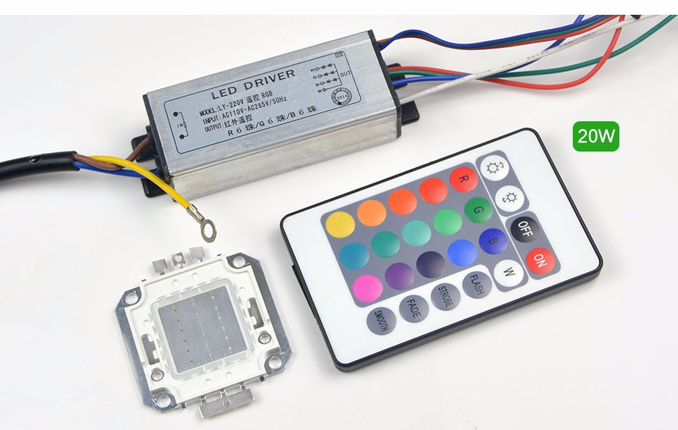 Full Watt Chip 10W 20W 30W 50W RGB LED integrated lamp Beads Driver transformer 24Key Remote For DIY Floodlight Spotlight bulbs