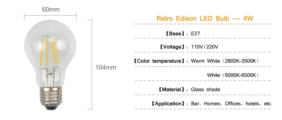 1x 110V 220V Full Watt 2W 4W 6W 8W Edison Filament LED Ball Bulb Glass LED lamp Home Bar Decor Night light Replace Incandesc