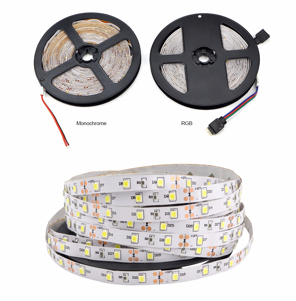 2835 3528 SMD DC12V 5M 300LEDs Non Waterproof RGB LED Strip Light Flexible Lighting String Ribbon Tape Home Decoration lamp