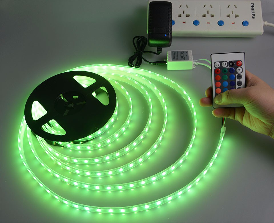 DC12V Waterproof IP67 Silicone Cannula 5050 SMD 5M LED Strip light 300LEDs 24key RGB Controller 3A Power Adapter DIY Tape
