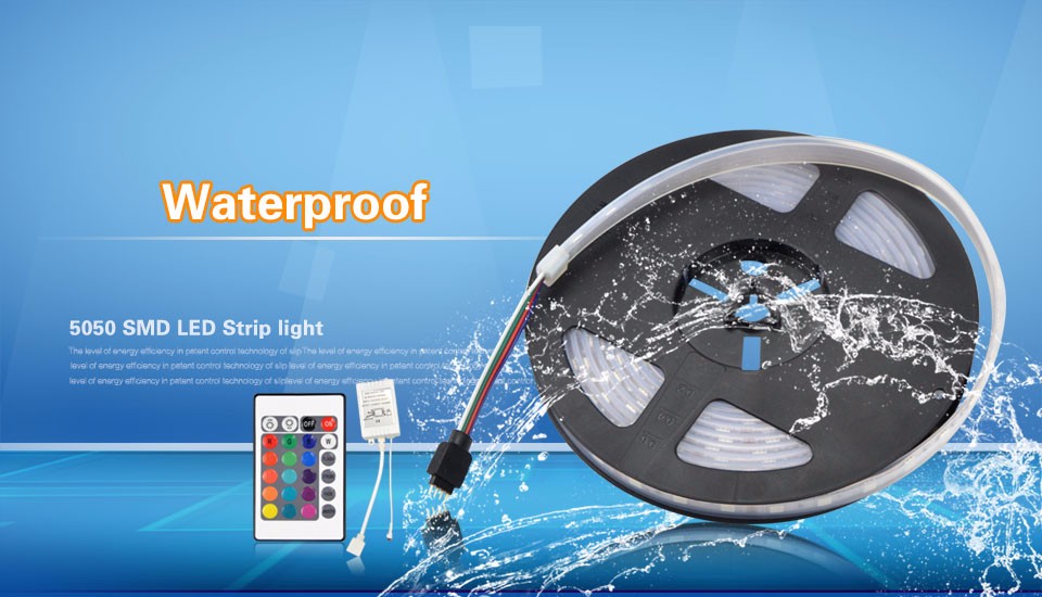 DC12V Waterproof IP67 Silicone Cannula 5050 SMD 5M LED Strip light 300LEDs 24key RGB Controller 3A Power Adapter DIY Tape