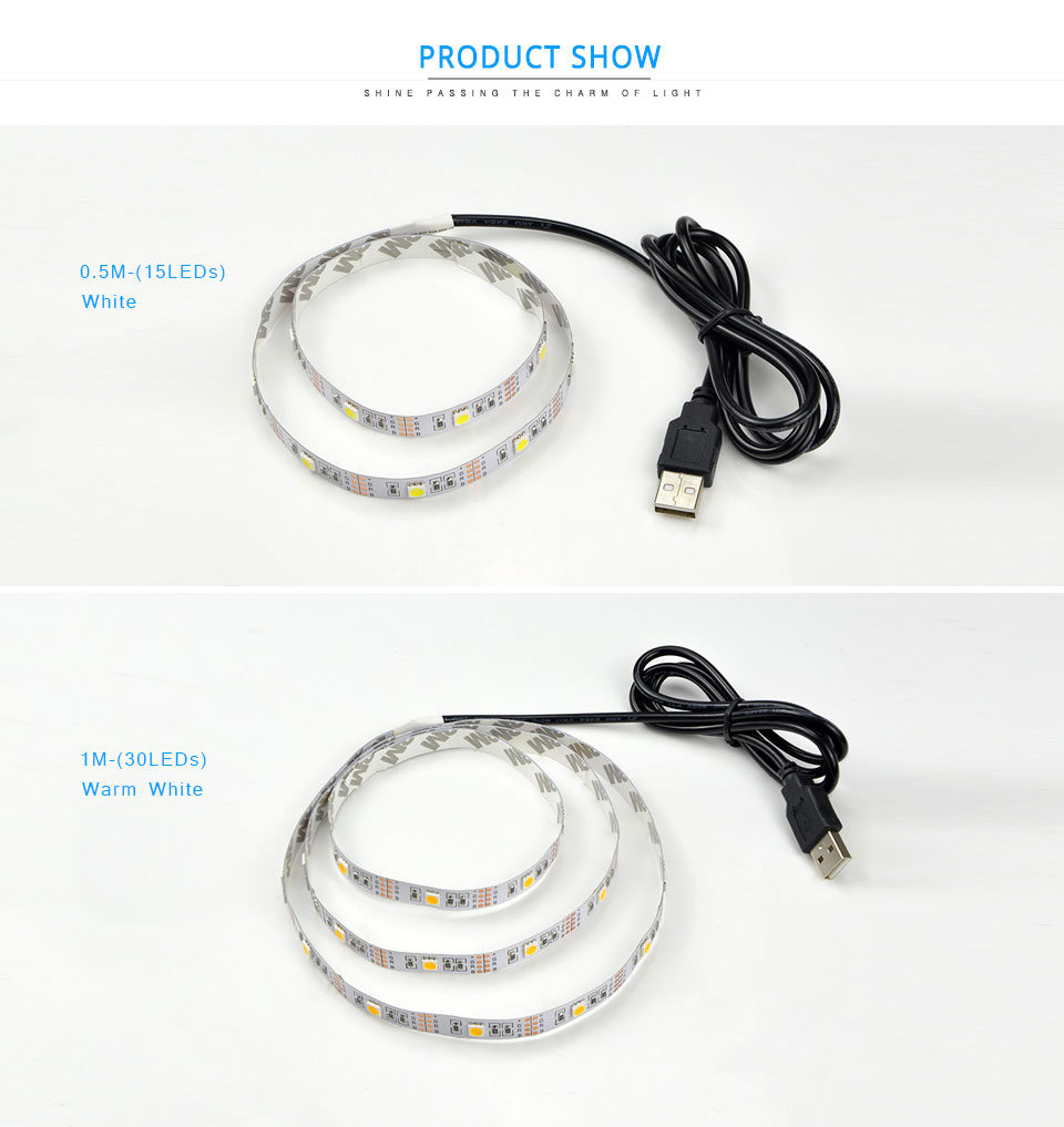 5050 SMD USB Charger Supply RGB LED Strip light DC 5V 0.5m 1M 2M USB Cable Decor lamp String RGB controller RGB remote control
