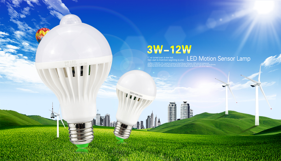 PIR Motion Sensor LED light LED Bulb E27 5730 SMD 220V 3W 5W 7W 9W 12W Sound Voice Light Control lamp For Stair lighting