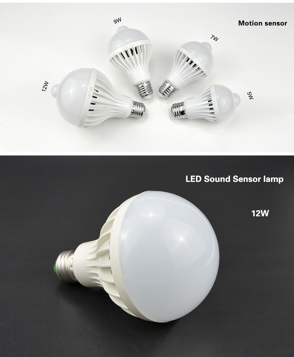 PIR Motion Sensor LED light LED Bulb E27 5730 SMD 220V 3W 5W 7W 9W 12W Sound Voice Light Control lamp For Stair lighting