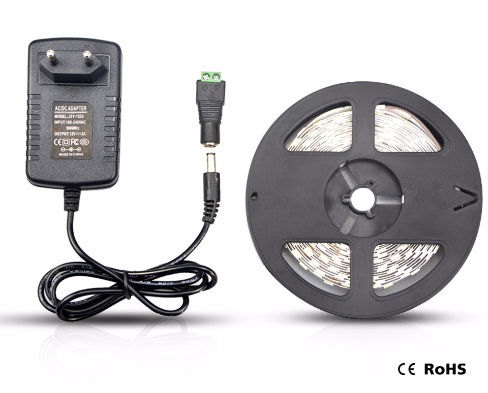 DC12V Led strip light SMD 5630 5730 5M 300led flexible strip lamp no waterproof power supply adapter EU US