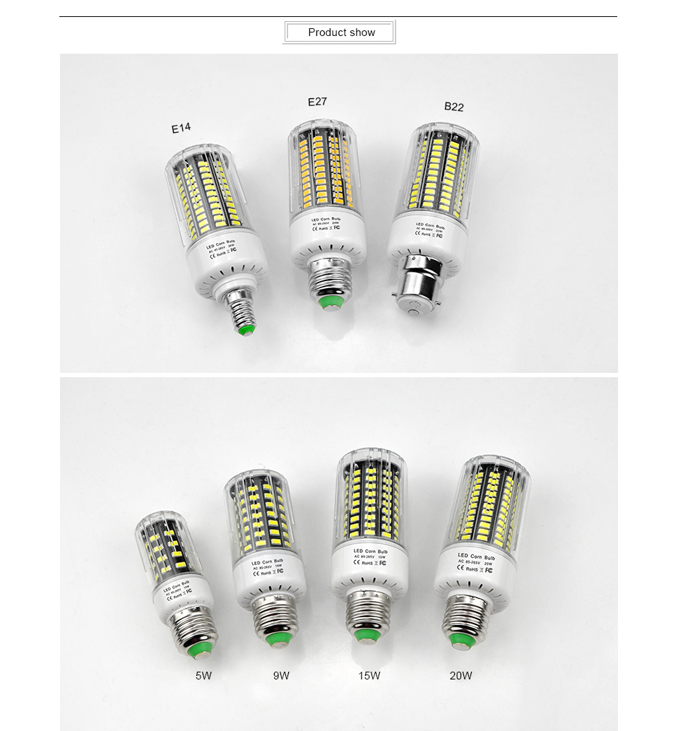 E27 E14 B22 110V 220V 85 265V Led light 5W 15W 20W Spot corn Bulb No strobe LED lamp Indoor lighting Bombillas Bright than 5730