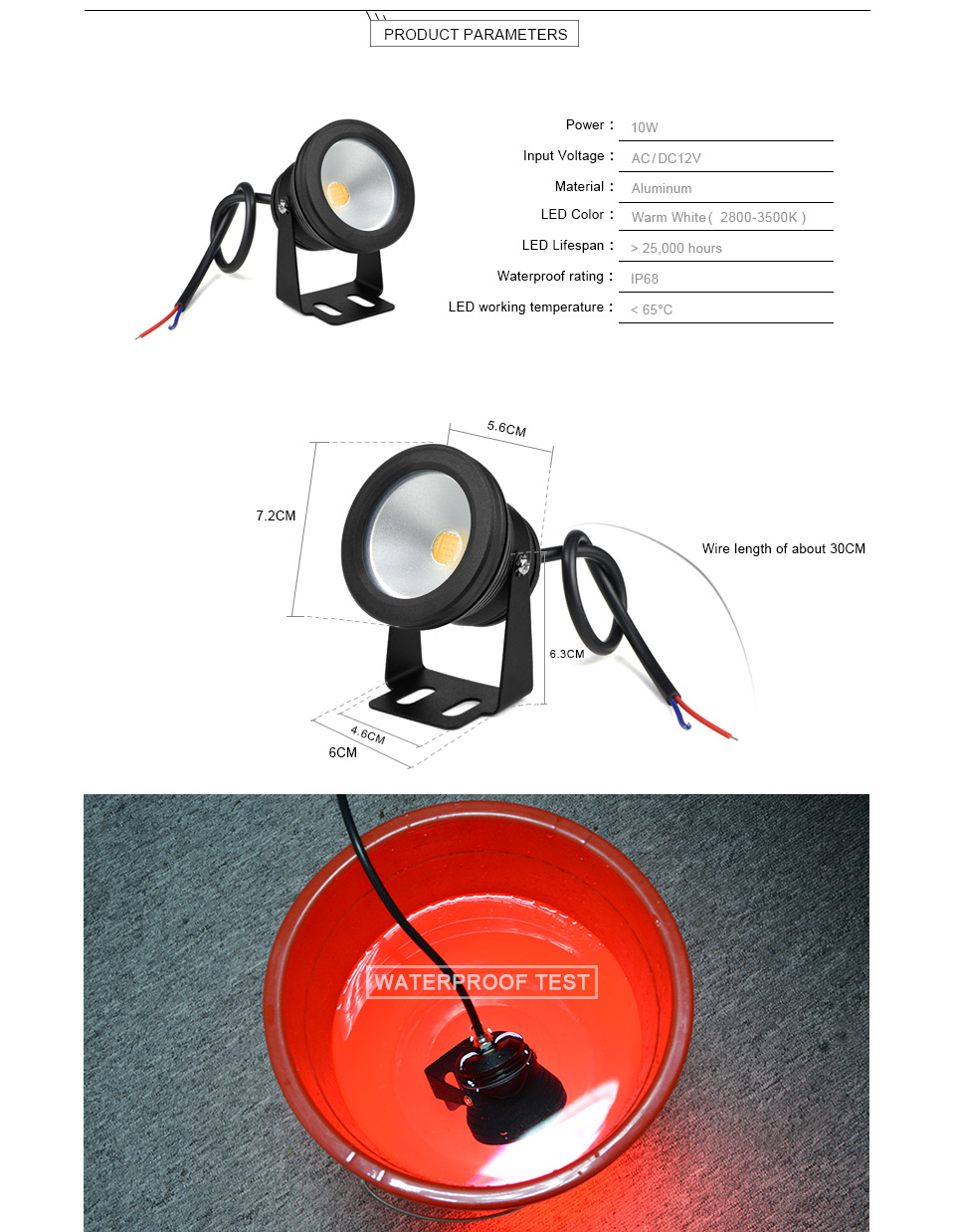 10W AC 12V LED Underwater light Fountain Lamp Car light Pool Fish Tank Piscina Pond Spotlight Outdoor Floodlight Landscape lamp