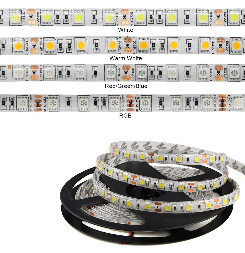 IP20 IP65 Waterproof LED Light DC12V 5M SMD 5050 RGB LED Strip Light Flexible tape lamp Home string indoor outdoor lighting