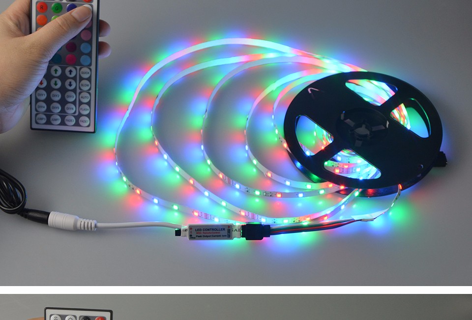 5M 2835 SMD RGB LED Strip light Not Waterproof 60LED M 12V LED String Stripe Bar Neon LED Lamp 44 keys IR Remote Controller