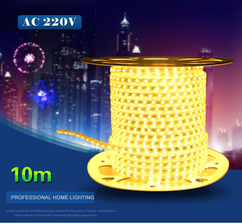 10m Waterproof SMD 5050 led tape AC220V flexible led strip light lamp 60 leds M outdoor garden lighting with EU power plug