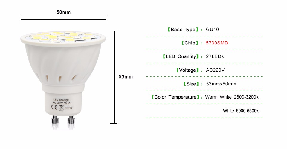 10Pcs Brighter GU10 LED lamp Spotlight Bulb 220V 60LEDs 27LEDs 80LEDs light For Hallway Kitchen light Replace CFL 5W 9W 12W 15W