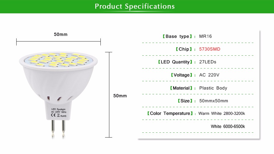 220V MR16 GU5.3 led lamp 2835 5730 SMD 27led 60led 80led LED Spotlight Bulb For Spot light Down light Replace CFL 4w 5w 9w 10w